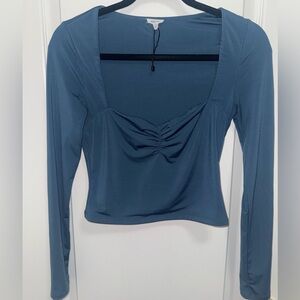 Garage Blue Long Sleeve Crop Top